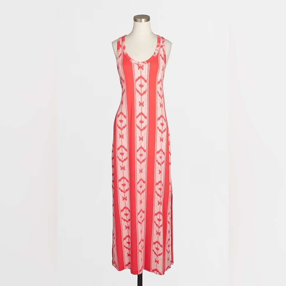 J. Crew Ikat Knit Racerback Maxi Dress - Coral/White - Size XS